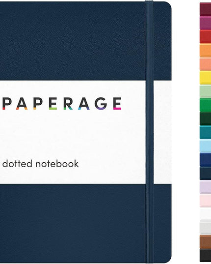 PAPERAGE Dotted Journal Notebook, (Navy), 160 Pages, Medium 5.6 in x 8 in - 100 GSM Thick Paper – Hardcover Journaling Notebook for Work, School & Bullet Journaling