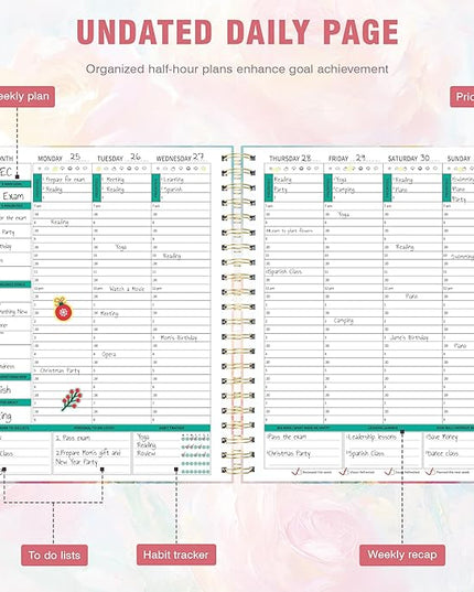 Ospelelf Undated Spiral Bound Planner Daily, Weekly and Monthly Planner, Pink Teacher Student Planner 12 Month 8.5 x 11