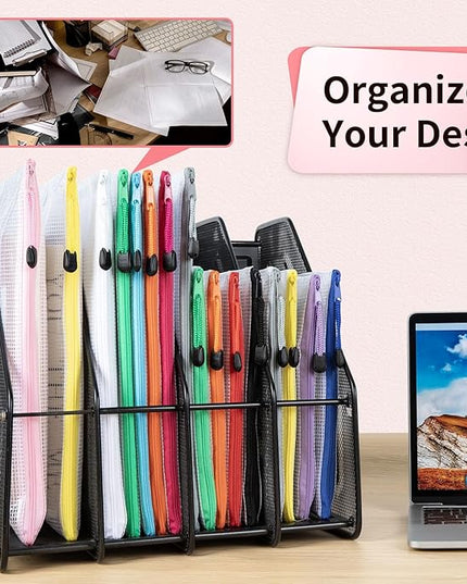 Umriox Mesh Pouch, 14.9x11.0 in (12 Colors, 12 Packs), Extra Large Waterproof Zipper Bags for Office Supplies, Puzzles, Board Games & Cross Stitch Projects
