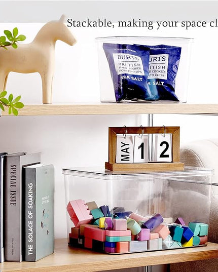 Storage Boxes, 5 Packs Transparent Food Organizer, Stackable Lidded Storage Bins (3 XL + 2M)