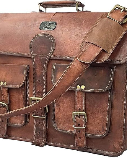 cuero Leather Messenger Bag for Men, 18 Inch Laptop Crossbody, Handmade Leather Shoulder Satchel Bag for Men, Full Grain Business Briefcase for Office/Work/Travel - Vintage Brown
