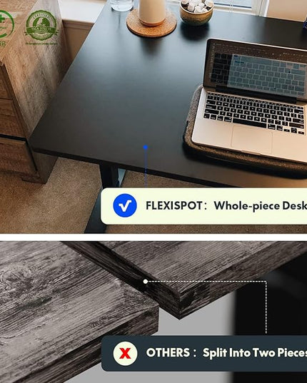 FLEXISPOT EN1 One-Piece Standing Desk 48 x 24 Inches Electric Stand Up Desk for Home Office (Black Frame + 48" Black Top)