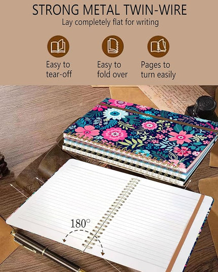 Spiral Journal Notebook, A5 Cute Notebooks for Women Men, College Ruled Hardcover Notebook for Work & Note Taking, 60 Pages Double-Wire Journals for Writing, Cute Purple Flowers