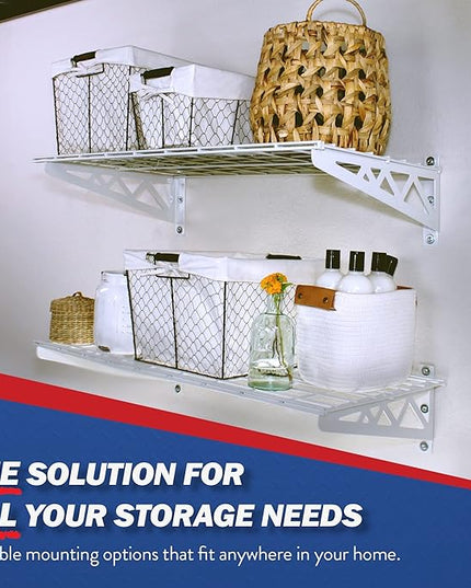 12" x 36" Wall Shelves (Two Pack with Hooks)