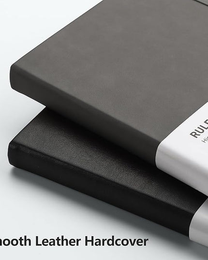 RETTACY Lined Journal Notebook, 192 Numbered Pages, A5 Medium Size (5.7'' x 8.3''), for Men & Women, Journaling, Writing, Work & Office, Leather Hardcover, 100 GSM Thick Paper (Gray)