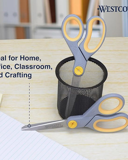 Westcott 8” Titanium Bonded Scissors with Adjustable Glide and Soft Handle, 2-Pack- Durable Multipurpose Scissors for Office, Home, and School Use, Sharp Precision Blades for Everyday Cutting