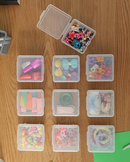 10-Pack Small Plastic Containers with Lids, Clear Stackable Storage Boxes & Bins Organizer for Bead Organizer, Craft Storage, Stickers, Jewelry & Small Items – Square Small