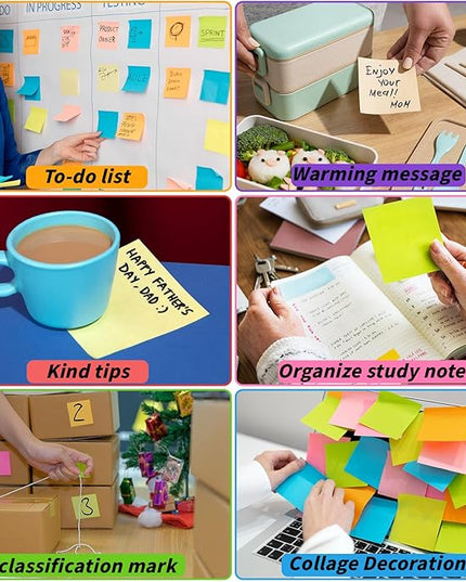 100 Pack Sticky Notes Bulk 3 x 3 in Self-Stick Note Pads Colorful Posted Note in 20 Colors Adhesive Paper Memo 50 Sheets/Pad Easy to Post for Office Home School Meetings Notebook Wall Door Window
