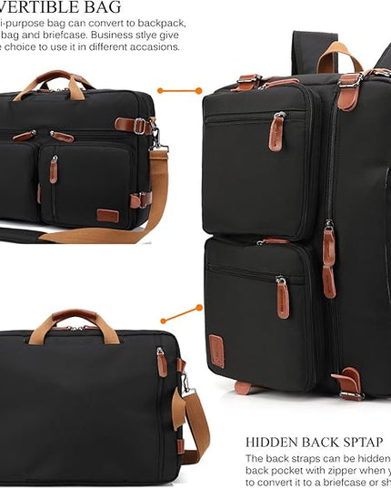 CoolBELL Convertible Backpack Messenger Shoulder Bag Laptop Case Handbag Business Briefcase Multi-Functional Travel Rucksack Fits 15.6 Inch Laptop for Men/Women (Black)