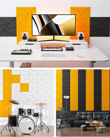 22 Pack Acoustic Panels with Self-Adhesive, 12"X 12"X 0.4"Sound Proof Foam Panels, Sound Panels High Density, Soundproof Wall Panels for Home Studio Office Gold