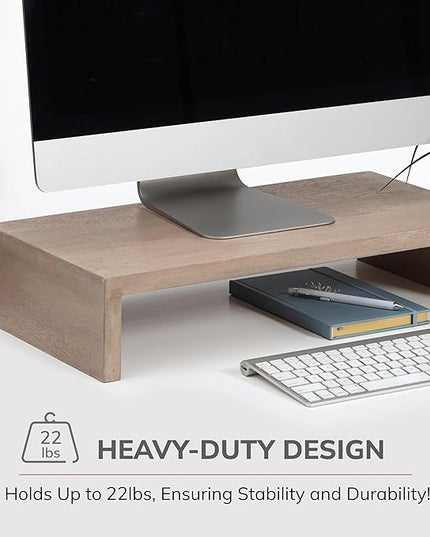 Anji Mountain Wooden Monitor Stand - Elegant Monitor Riser, Perfect Monitor Stand for Desk Organization, Durable Wood Construction monitor stands, Enhances Ergonomics and Workspace Efficiency,Biscotti