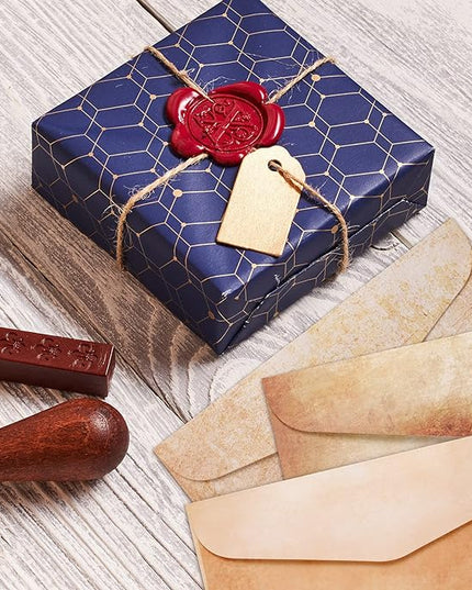 33 Pieces Vintage Paper and Envelopes Set, Including 12 Writing Stationery Paper Letter 12 Envelopes Sealing 6 Wax Sticks Seal Stamp Tea Candles and Wax Spoon for Stamp