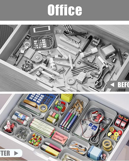 18 pcs Desk Drawer Organizer Tray, Multiple Sizes Plastic Drawer Organizer Storage, Stackable Organizer Containers For Makeup, Bedroom, Kitchen Gadgets Utensils and Office