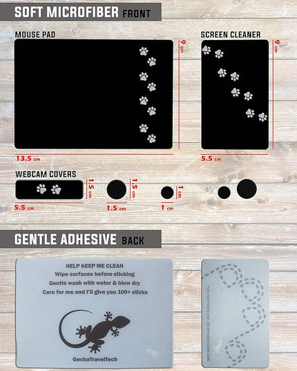 Mouse Pad Adhesive Bottom - Sticks to Any Surface - Portable - Webcam Covers and Screen Cleaner Included (Dog Paw)