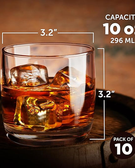DISCOUNT PROMOS Whiskey Glasses 10 oz Set of 10, Bulk Pack - Heavy Base Old Fashioned Glass, Perfect for Scotch, Bourbon, Whiskey, Cocktail - Clear Bottom Color