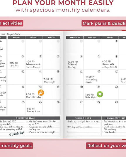 Clever Fox Planner Large – Undated Weekly & Monthly Planner for Productivity, Time Management & Goals – Organizer Journal – 7x10” (Red)