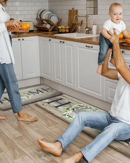 KIMODE Kitchen Mats for Floor 17"x47"+17"x29", Farmhouse Kitchen Rugs Sets of 2, Anti Fatigue Mats for Kitchen Floor, Cushioned Comfort Kitchen Floor Mats for Sink, Laundry, Desk Grey