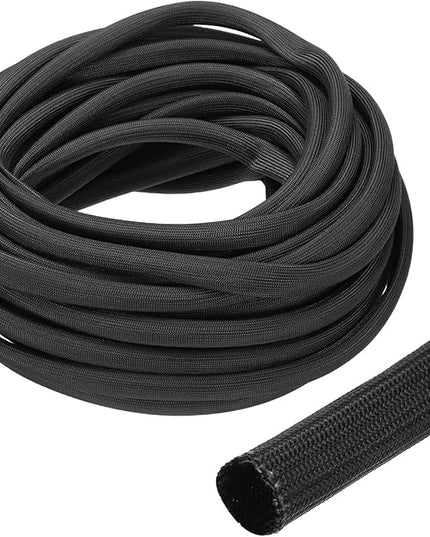 uxcell Insulation Cable Protector,10mm/0.5 Inch-15m/49 Feet High Temp Fiberglass Sleeve Black