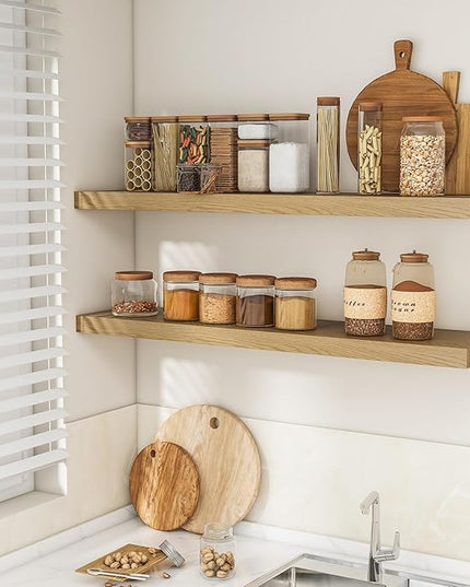 RICHFOCUS 48Inch Floating Shelves for Wall 2 Pack Shelves for Bedroom|Kitchen|Bathroom Wall Mounted Rustic Wood Floating Shelf with Invisible Brackets for Books|Storage|Decor, Oak
