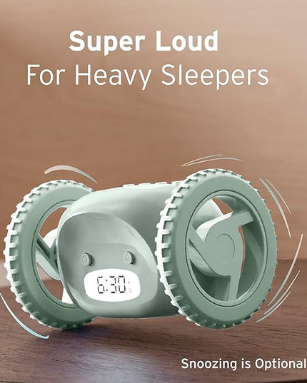 CLOCKY Extra Loud Alarm Clock for Heavy Sleepers on Wheels Rolls Runs Away Vibrating, Easy to Set Super Smart Snooze Digital Bed Shaker Alarm Clock Funny Gift for Adults Kids Teens Bedrooms (Sage)