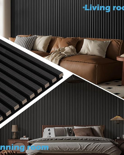 Art3d 4-Pack 108" x 12" Acoustic Wood Panels for Wall, Soundproof Wood Slat Panel for Wall and Ceiling, 3D Fluted Sound Absorbing Paneling for Interior Wall Decor, Living Room, Bedroom - Blackwood