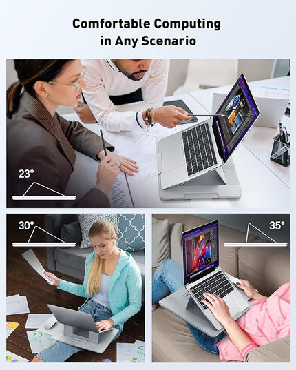 AboveTEK Adjustable Laptop Lap Desk, 3 Ergonomic Angles, PU Leather Non-Slip Surface, Heat Shield, Retractable Mouse Pad, Portable Laptop Lap pad for Bed, Sofa, Travel (Light Gray)