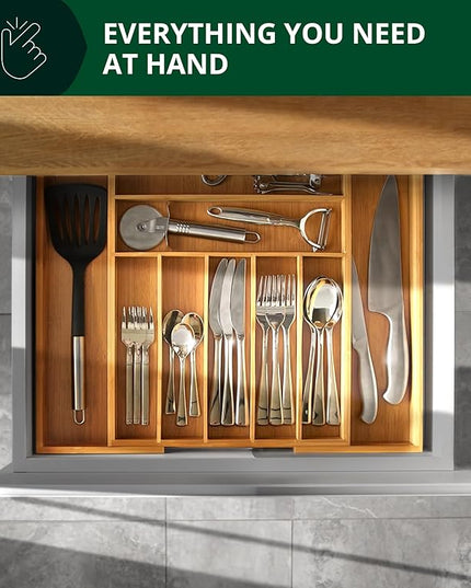 ROYAL CRAFT WOOD Luxury Bamboo Kitchen Drawer Organizer - Silverware Organizer, Utensil Holder & Cutlery Tray Drawer Dividers for Flatware (9 Slot, Natural)