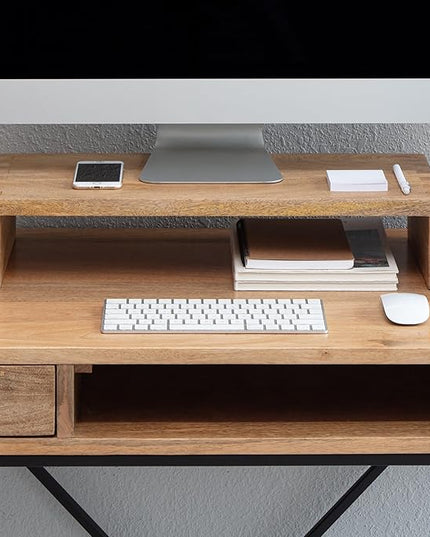 Anji Mountain Wooden Monitor Stand - Elegant Monitor Riser, Perfect Monitor Stand for Desk Organization, Durable Wood Construction monitor stands, Enhances Ergonomics and Workspace Efficiency,Natural