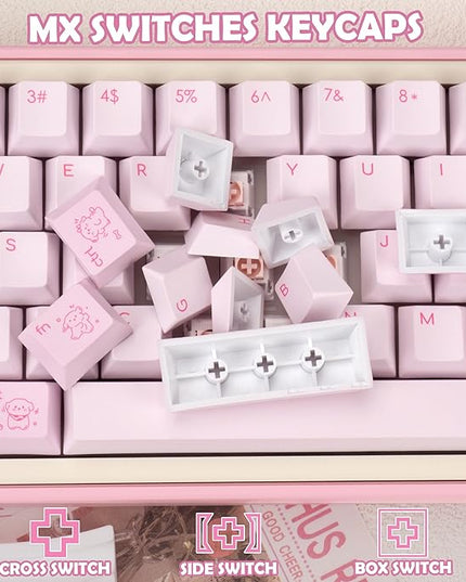 Minimalist Cute Pink Keycap - PBT Cherry Profile Custom Key Cap for Mechanical Gaming Keyboard, 130 Keys Dye Sublimation Keycap Set
