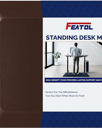 FEATOL Anti Fatigue Mat for Standing, 9/10 Extra Thick Ergonomic Standing Desk Mat, Comfort & Durable Memory Foam Standing Mat at Home,Office All Day (20" x 32", Brown, 1PC)