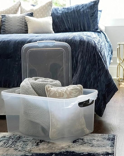 HOMZ 2-Pack Latching Lid, Large Clear Plastic Storage Bins with Lids, 66 Quart, Gray Latch - Stackable Container Boxes for Home, Bathroom, and Office Organization