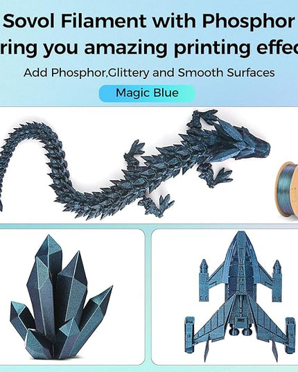 Sovol Silk PLA Filament with Blue Glitter 1kg 1.75mm, Color Changeable 3D Printer Filament 2.2lbs, Chameleon Shiny PLA Material +/-0.03mm, Shimmering 3D Printing Filament, Galaxy Blue