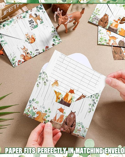 TaoBary 160 Pcs Stationery Paper Set 50 Double Sided Stationery Papers with 50 Matching Envelopes and 60 Round Dot Sticker, 10 Design(Land Animal,5.5 x 8.25 Inch)