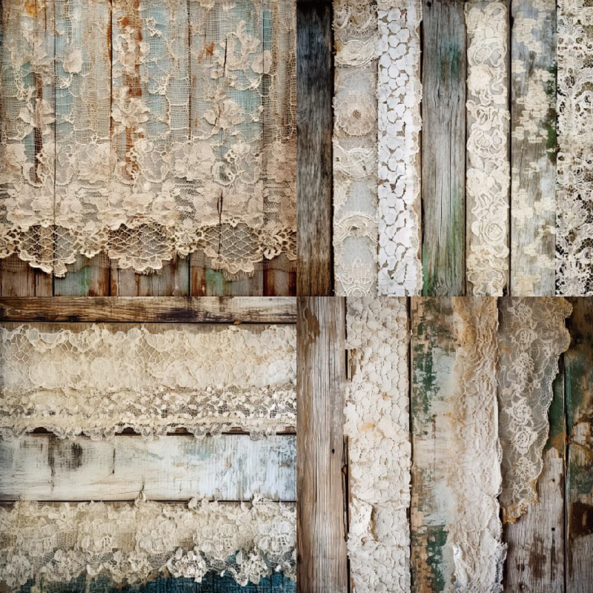 Vintage Lace Scrapbook Paper Pad, 6 x 6 Inch Rustic Wood Grain 160gsm Cardstock, 24 Sheets Shabby Chic Craft Paper for Bridal Album, Wedding Invitation DIY