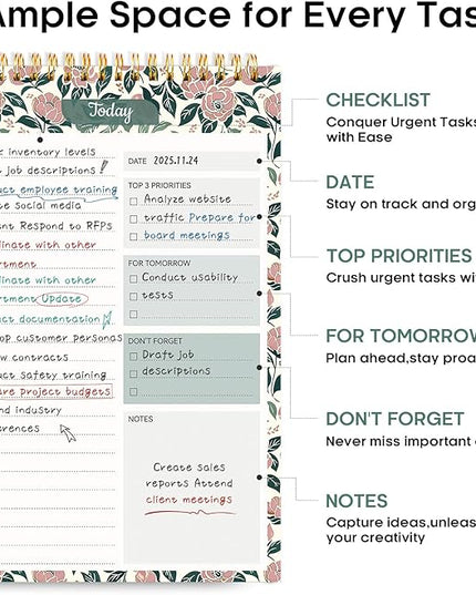 Taja To Do List Notepad - To Do List Notebook for Work with 52 Sheets, Undated Daily Planner Perfect for Daily Tasks and Goal Setting, Notepad Suitable for Office, Home & School - Rose Meadow