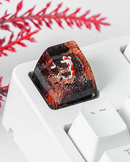 Kohaku Koi Fish Artisan Keycap Dark Red Ocean Coral Reef R1 SA Profile Custom Keycaps 1U ESC Handmade Gaming Resin Key Cap Cherry MX Switch Compatible Mechanical Keyboard Koi Lover Gift