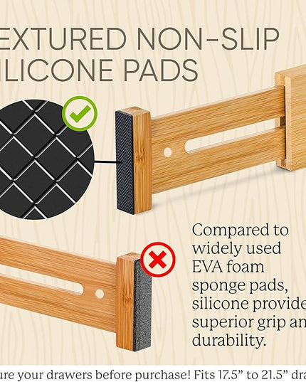 Night Tree Expandable Bamboo Drawer Dividers – Spring-Loaded Wooden Organizers for Clothes, Kitchen Utensils, Bathroom, and Dresser Drawers (18" to 20")