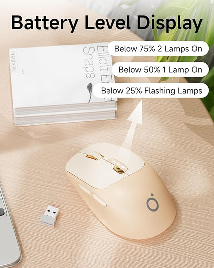 EWEADN Q5 Wireless Mouse, Bluetooth & 2.4G Quiet Computer Mouses with 1600 DPI, Battery Level Display, Ergonomic Office Mouse,6 Button Portable Cute Cordless Mice for Laptop/PC/Mac- Pink