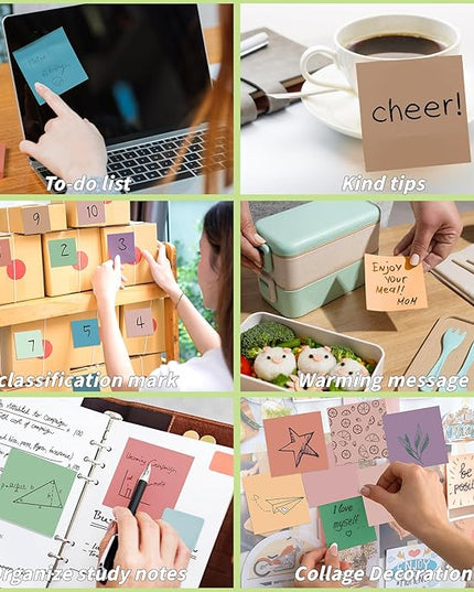 60 Pack Vintage Sticky Notes 3x3 12 Retro Colors Posted Note Adhesive Paper Memo Pads 56 Sheets/Pad Self-Stick Note Bulk Easy to Stick for Back to School Teacher Student, Office Supplies
