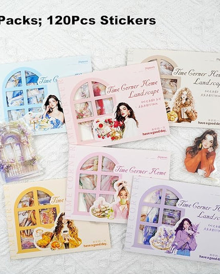 AuriicLeaf Cozy Home PET Stickers Set, 120PCS Vintage Girl and Room Aesthetic Stickers for Journaling, Scrapbooking, Planners and DIY Crafts