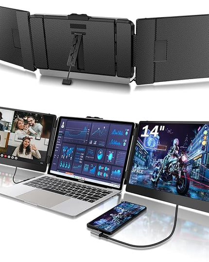 CopGain Laptop Screen Extender - 14 Inch 1080p FHD IPS Triple Portable Monitor for 13-17.3 Inch Laptops - Plug and Play Type-C/HDMI for Windows, Mac