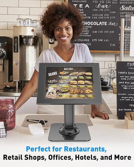AboveTEK Anti-Theft iPad Kiosk Stand – POS iPad Security Stand – Heavy Duty Base, 360° Swivel, 75° Tilt Bracket – Perfect for Retail Business (Black) (Black, 12.9"/13" iPad & 12.4" Galaxy Tab)