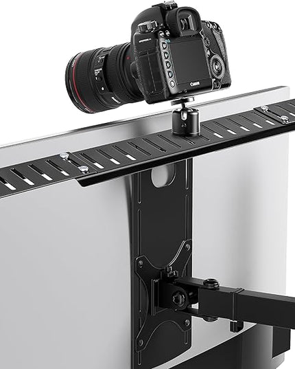 HumanCentric DSLR Monitor Mount Extra Large, Desk Camera Mounting, Light Webcam, Microphone Shelf for Monitor VESA Arm, Replace Clamp Tripods, 100x100mm Patterns, Aluminum, Hardware Included