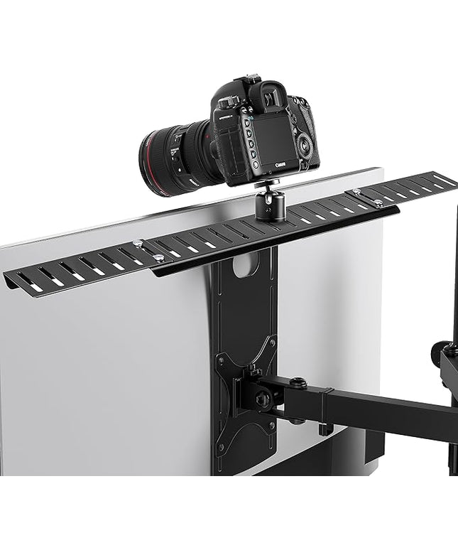 HumanCentric DSLR Monitor Mount Extra Large, Desk Camera Mounting, Light Webcam, Microphone Shelf for Monitor VESA Arm, Replace Clamp Tripods, 100x100mm Patterns, Aluminum, Hardware Included