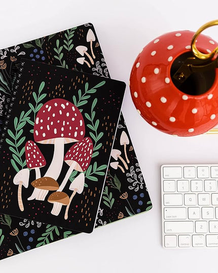 Steel Mill & Co Cute Mini Spiral Notebook, 8.25" x 6.25" Journal with Durable Hardcover and 160 Lined Pages, Mushroom