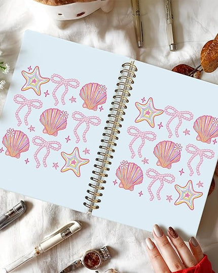 LIANHW Coquette Pink Bow Beach Seashell Notebook, Preppy Coastal Ocean Notebooks for Note Taking, Ocean Conch Journal, Aesthetic Beachy Journals for Writing, Gifts for Beach Lovers, 5.5x8.3 Inch