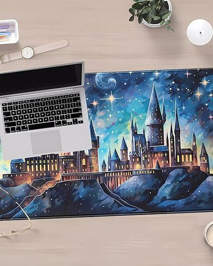 Blue Castle Desk Mat Aesthetic Cute Desk Pad, Extended Large Mouse Pad XXL Gaming Keyboard Pad, Computer Desktop Mouse Mat Full Desk Laptop Mat, Fantasy Art Office Desk Accessories 31.5" x 15.7"