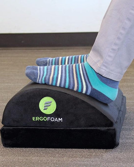 ErgoFoam Chiropractor-Endorsed Orthopedic Teardrop Design 2in1 Adjustable Under Desk Foot Rest for Lumbar Back Knee Pain (Black)