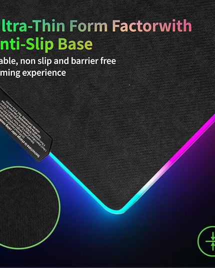 RGB Glass Mouse Pad for Gaming, Professional Esport Ultra Smooth Mouse Mat, Dimmable Border Lighting Color Mousepad with Stable Rubber Base, Speed Control for Games and Office (Blue, 13.8" x 10.2")