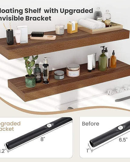 Heimlove 12 Inch Deep Floating Shelves, 48 x 12 inches Long Wall Shelf, Large Display Shelf & Storage Shelf, Rustic Wood Wall Shelves for Fireplace Mantel, Set of 2(Walnut)